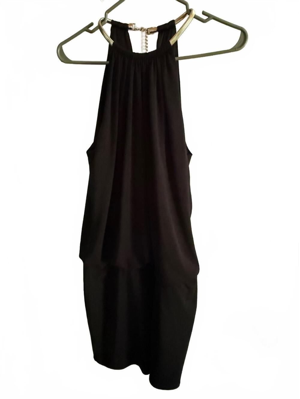 Jessica Simpson Black Sleeveless Midi Dress with Gold Chain Detail Size 6